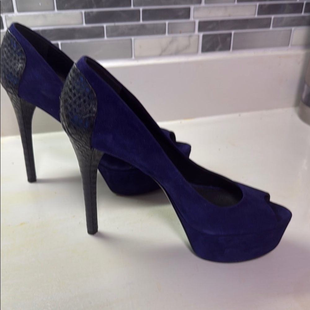 Brian Atwood Purple Heels with Stiletto and Platform Design